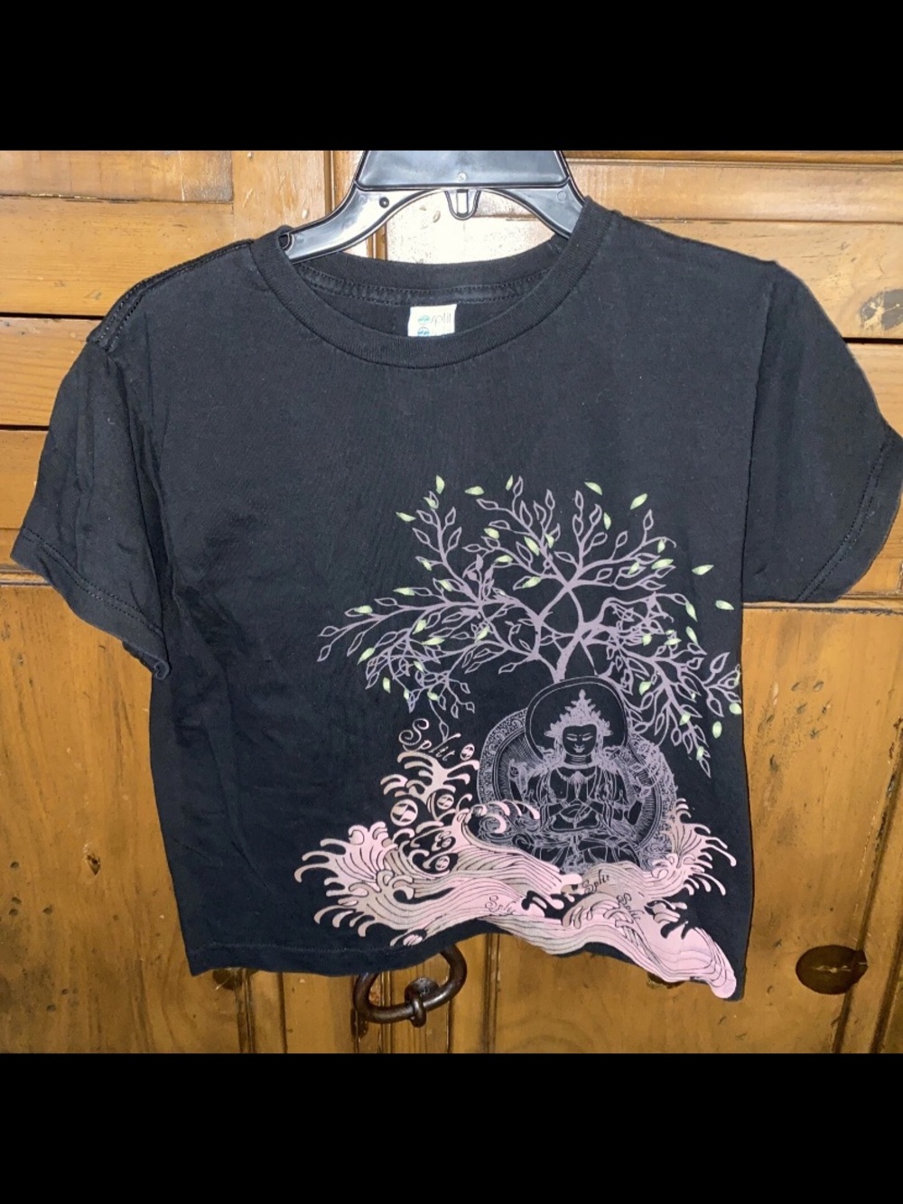 Vintage 90s SPLIT Tee Shirt-Women’s L-Skate-Surf-Tree/Waves/Buddha Graphic